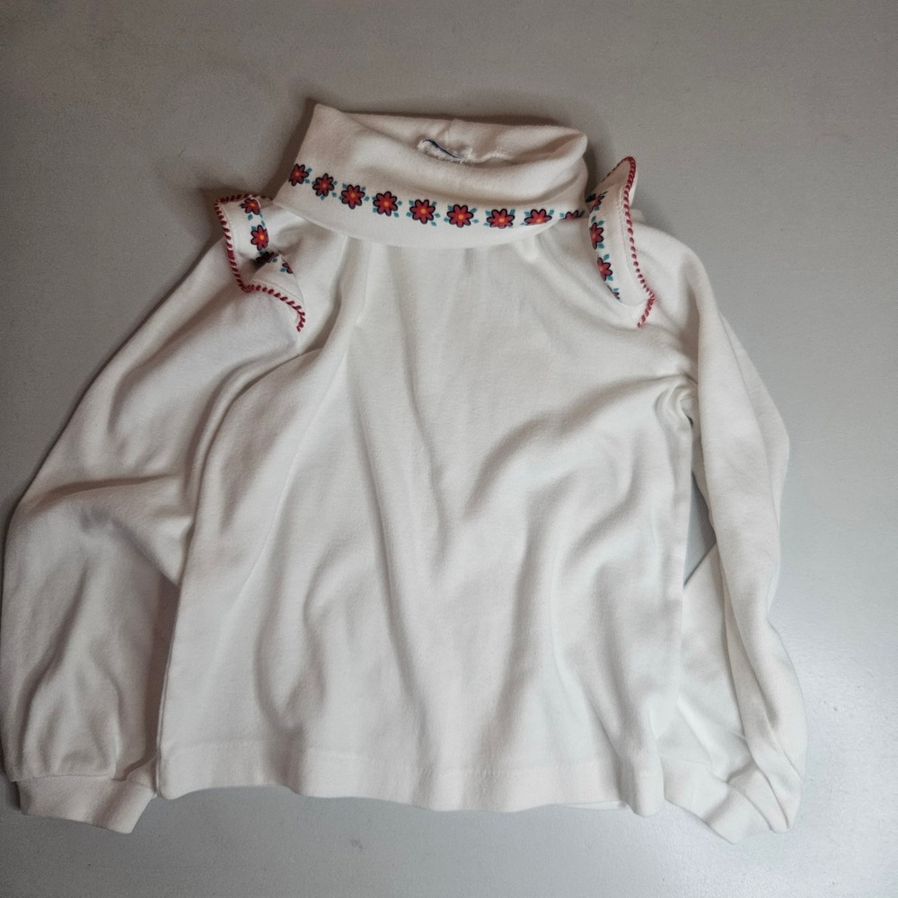 Vintage‎ OshKosh B'Gosh White Floral Embroidered Ruffle Turtleneck Top
